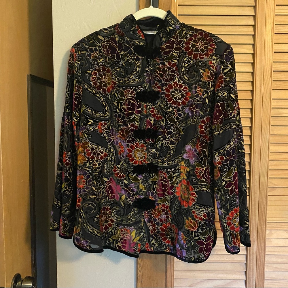 Draper’s & Damon’s Vintage Velvet Jacket Asian Bell Sleeve Floral Petite Small